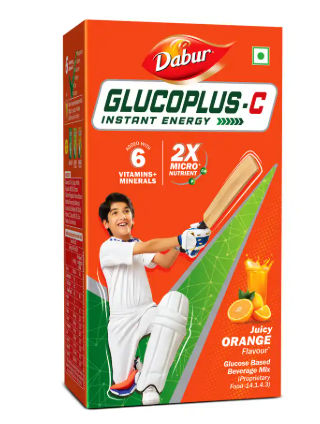 Dabur Glucoplus C Powder with Calcium & Vitamin C | Flavour Orange