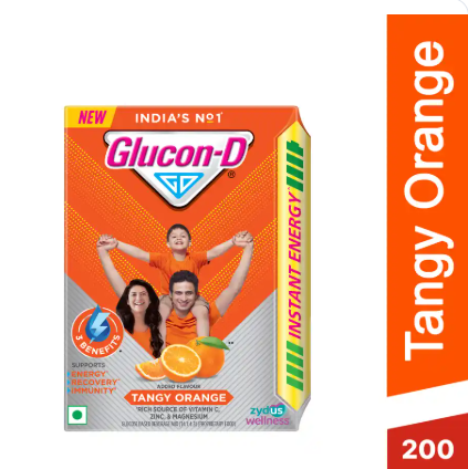 Glucon-D with Glucose, Calcium, Vitamin C & Sucrose | Nutrition Booster Tangy Orange